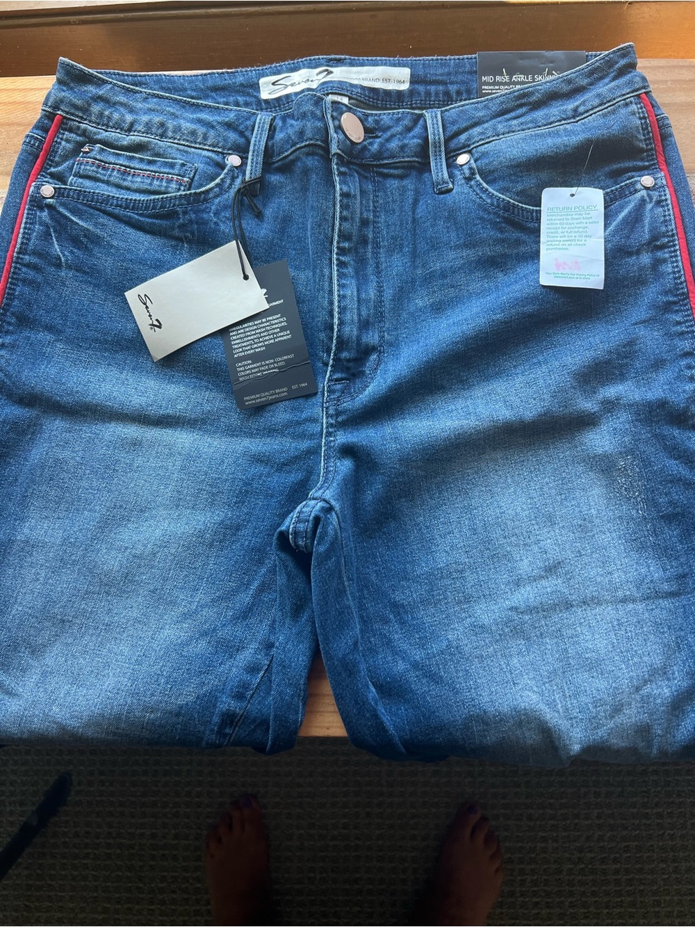 Seven7 Women’s Mid Rise Ankle Skinny Jeans Blue Distressed Raw Hem Stretch # 357
